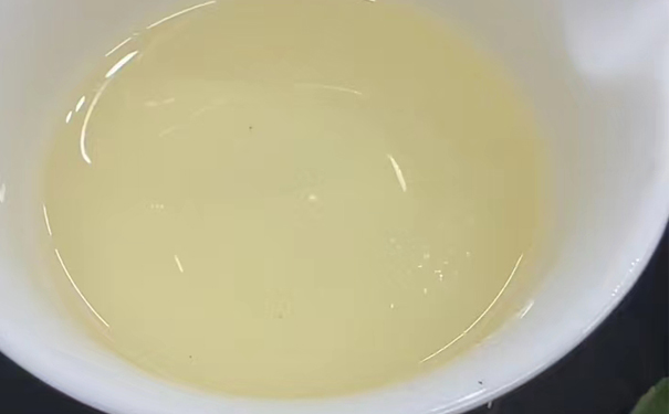 四遍摇青黄色茶汤展示 一碗四遍摇青黄色茶汤